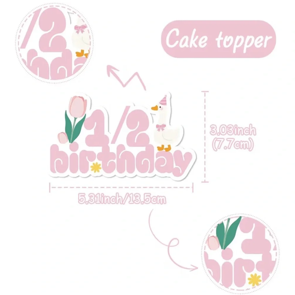 Pink 1/2 Birthday Cake Topper (A240)